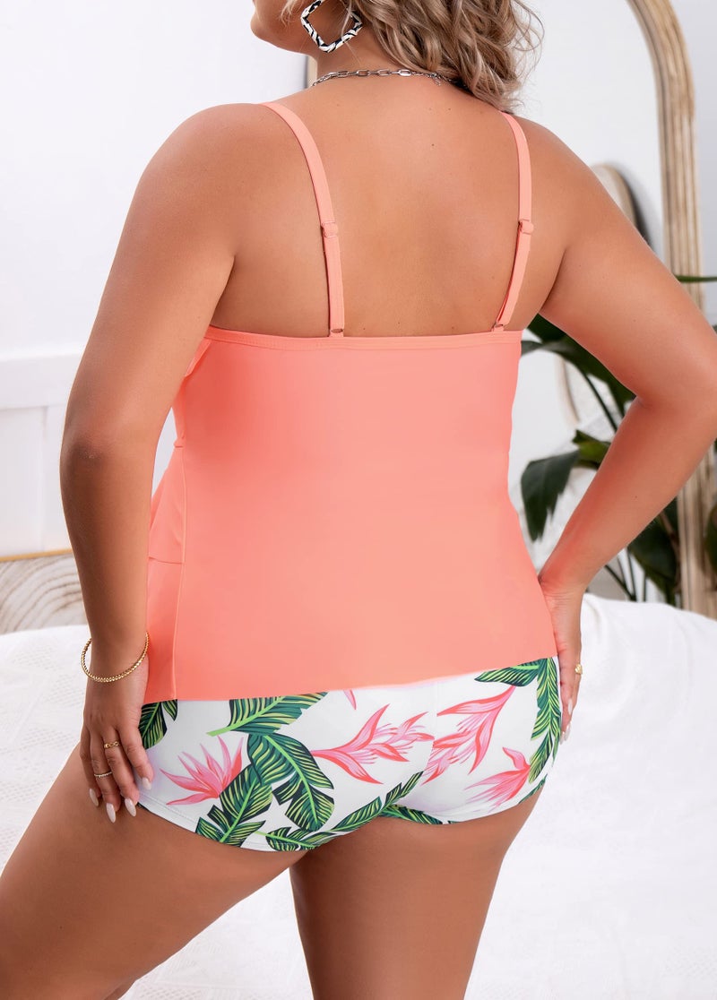 B2prity Women Plus Size Tankini Swimsuits Tummy Control Two Piece Bathing Suit Ruffled Flounce Swimwear with Shorts - Image 2